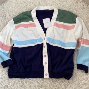 BURU COLOR BLOCK NEW With TAGS Navy Green Pink & White Tennis Cardigan Sz 1X 2X